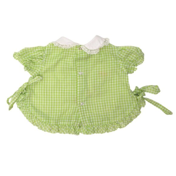Vintage Baby Girl Green Dress Gingham Checkered Outfit Lightweight Bunny Frills - Picture 3 of 10
